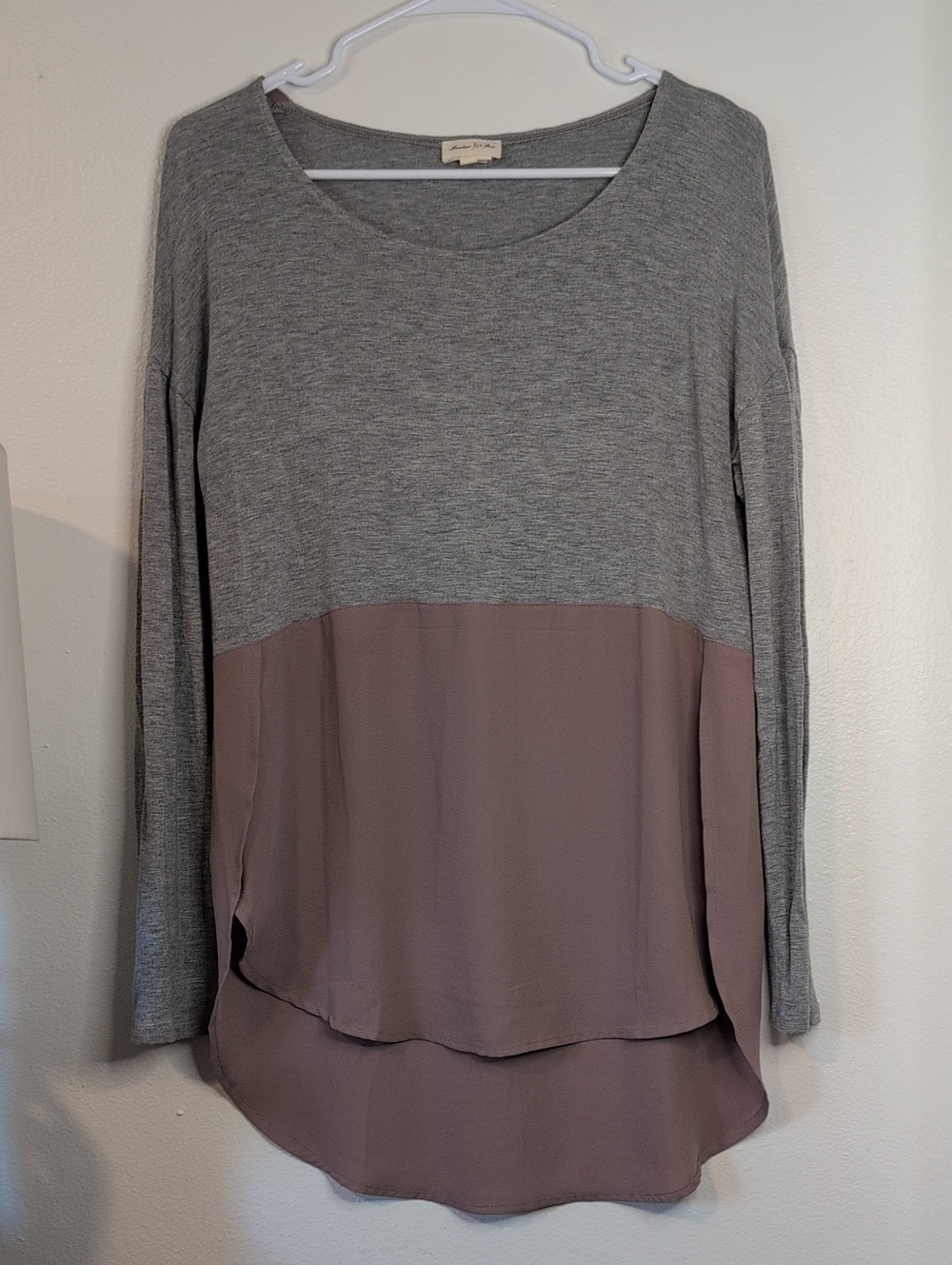 Meadow Rue Gray and Mauve Two-Tone Long Sleeve Top